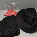 Xtinmee 4 Pcs Western Cowgirl Cowboy Outfits Set Women Tassel Vest Hat Dangle Drop Earring Paisley Bandana Dress up (Medium, Black)