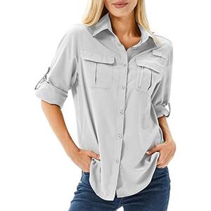 Toumett Women's UPF 50 Long Sleeve Sun Protection Shirts Safari Fishing Hiking, S