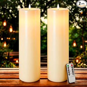 Gerrii 2 Pack 15.5" x 4" Large Outdoor Flameless Candle LED Waterproof Battery Operated Candle with Timer Remote Control Electric Flickering Flameless Tall Pillar for Patio Porch Lantern Indoor Decor