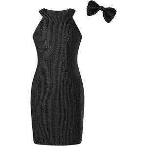 EXARUS Girls Halter Neck Sparkly Sequin Dresses Sleeveless A-Line/Bodycon Dress for Girl Formal Special Occasion 6-14Y (Black)