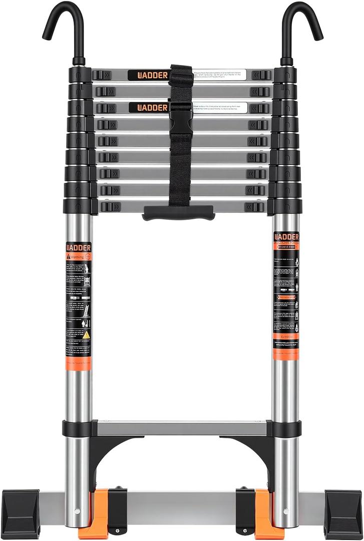 Telescoping Ladder,12.5 FT Extension Ladder w/Hooks,Stabilizers,Wheels,Heavy Duty 330lbs Max Capacity,Collapsible Telescopic Ladder for Rv,Roof,Outdoor