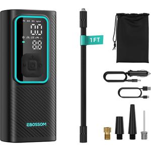 Tire Inflator Portable Air Compressor, 150 PSI Mini Car Air Pump with 6000mAh Battery,12V DC, Pressure Gauge, Cordless Tire Inflator Rechargeable with Display & LED for Car, Motocycle, Bikes, Balls