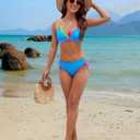 Blooming Jelly Women's Bikini Set Two Piece Swimsuit Triangle Top String Mid Rise Bottom Cheeky Bathing Suit (Blue, L)