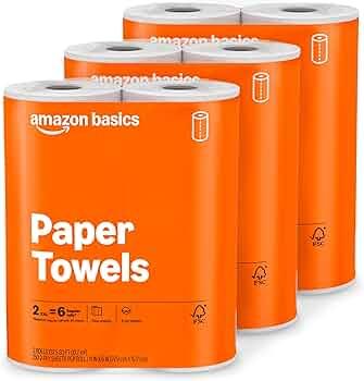 Amazon Basics 2-Ply Flex-Sheets Paper Towels, 12 Basics Rolls = 32 Regular Rolls, Everyday Value with 150 Sheets per Roll (2 Pack of 6 Rolls) Amazon Basics 2-Ply Flex-Sheets Paper Towels, 12 Basics Rolls = 32 Regular Rolls, Everyday Value with 150 Sheets per Roll (2 Pack of 6 Rolls)