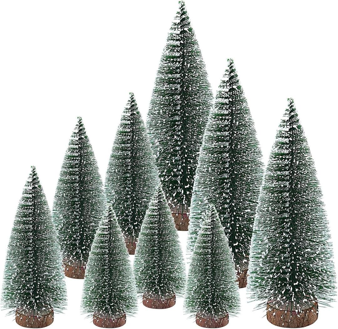 9 Pcs Mini Christmas Trees, Christmas Bedroom Decor Tabletop Trees Bottle Brush Trees Christmas Table Decorations (3 Sizes)