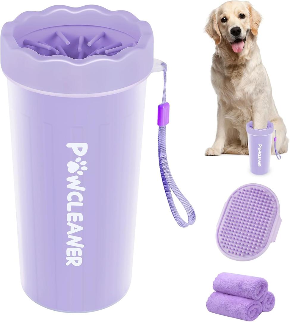 Professional 7 in 1 Dog Paw Cleaner for Dogs & Cats - Includes 1 Portable Paw Washer, 1 Bath Brush, 2 Dog Toothbrushes and 3 Absorbent Towels Note: Fits Paws 2.5 to 3.5 Inches Wide (Large, Grey)