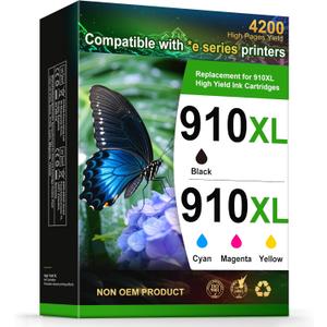 Remanufactured Replacement for HP 910XL Ink Cartridges Combo Pack High Yield Compatible with HP OfficeJet Pro 8015e 8025e 8035e 8010 8020 8028 8035 Series Printer (Black Cyan Magenta Yellow)