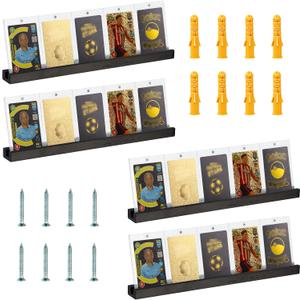 4 Pack Sports Card Display Stand Wood Trading Card Rack 15*1.2*0.7 Inch Graded Card Display Shelf Baseball Card Frame Wall Display Toploader Card Holder Display for Home Shop (No Card) (Black)