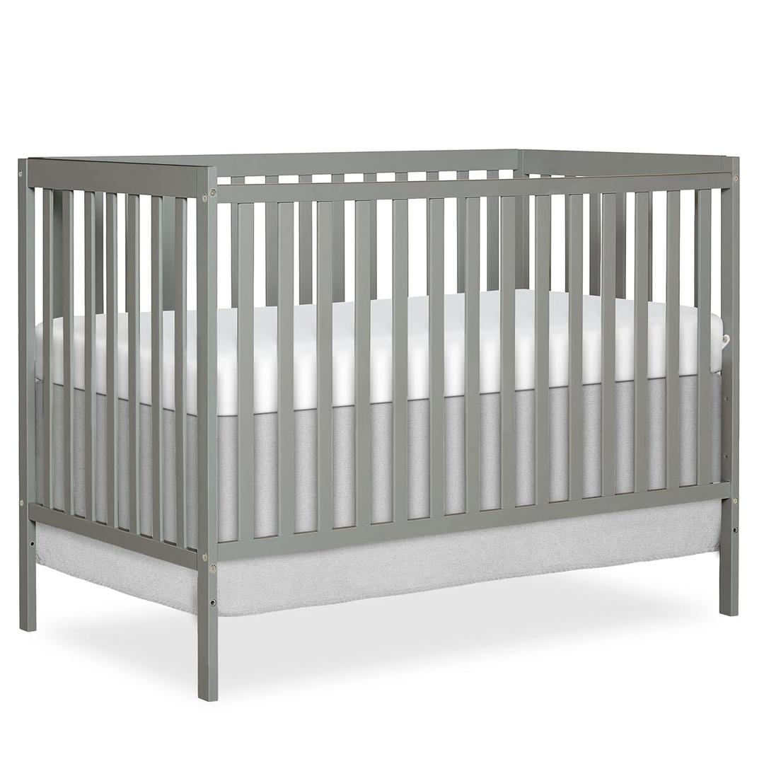 Dream On Me Synergy 5-in-1 Convertible Full-Size Baby Crib with Toddler, Day & Full Bed Conversion in Cool Grey, GreenGuard Gold & BSA, 3 Mattress Heights, Sustainable Pinewood