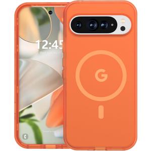 ANNSD for Google Pixel 9/9 Pro Case,Magnetic Matte Shockproof Cover,Translucent Full Body Protective Multilayer 3 in 1 Anti Drop Anti Scratch for Women Men(Matte Orange)