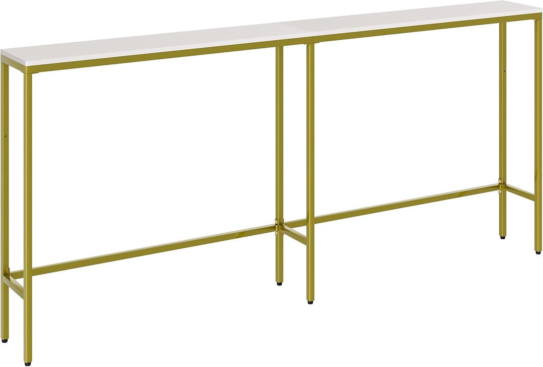 70.9" Console Table,Modern Extra Narrow Long Sofa Table Behind Couch,Skinny Entry Table with Gold Metal Frame for Living Room, Hallway,Classic White (70.9"L x 7.9"W x 31.7"H)