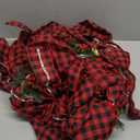 13 FT Christmas Bows Fence Decoration, 140LED Lighted Large Christmas Bows Decoration with 8 Mode and Timing Ornament for Party Front Door Fireplace(Red Black,Plaid Ribbon)