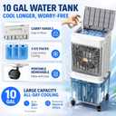 Flymoon Upgraded Cooling 10 Gallon Evaporative Air Cooler, Swamp Cooler with 120° Oscillation, 7-Hour Timer, Remote Control, Detachable Tank for Portable Air Conditioners, for Bedroom, Garage