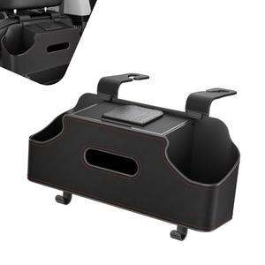 GRANDI 1 PC Backseat Organizer with Dual Cup Holder, Multi-function Tissue Hanging Box and 2 Hooks, Extra Rear Seat Road Trip Storage Accessories, Universal for Most Cars, Trucks, SUVs (Black)
