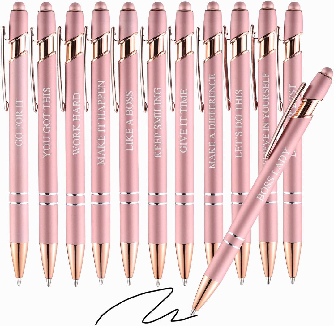 12 Pcs Ballpoint Pens,Fine Point Smooth Writing Pens,Kawaii Pens For Writing Journaling Taking Notes School Office Home (Rose Gold, 12Pcs)