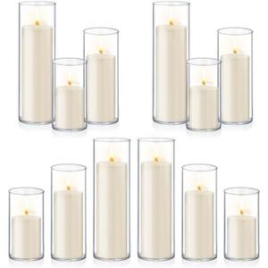 23 PCS Ivory White Pillar Candles with Glass Candle Holders Clear Hurricane Candle Holders Glass Cylinder Vases for Centerpieces Wedding Party, Event, Home Office (11 Candles+12 Candle Hoders)