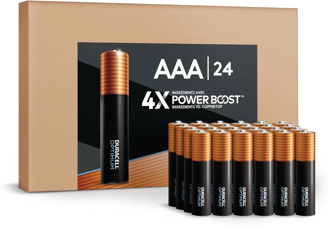 Duracell Optimum AAA Batteries with 4x Power Boost Ingredients, 24 Count (Pack of 1). Re-closable pack for quick, easy access and organized storage. Triple A Battery with Long-Lasting Power
