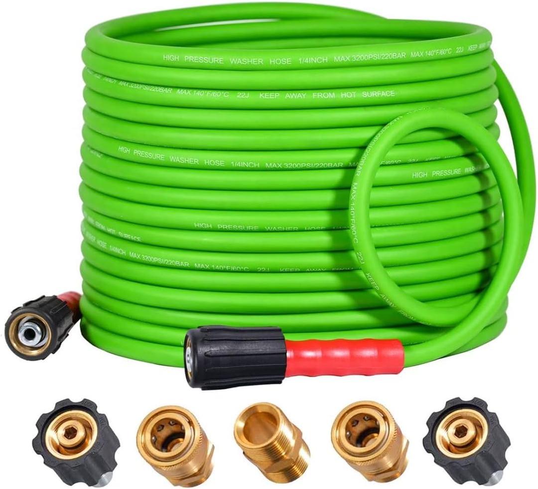 YAMATIC Super Flexible Pressure Washer Hose 40FT for Power Washer Replacement, Kink Resistant Extension With Leak-Free M22 Female & 3/8" Quick Connect Adapters, 1/4" 3200 PSI, Green