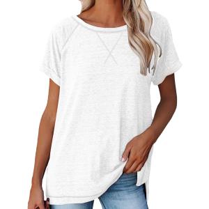 Welity Women's Cotton T Shirts Loose Fit Crewneck Short Sleeve Tops Summer Casual Tunic Basic Tee (Large)