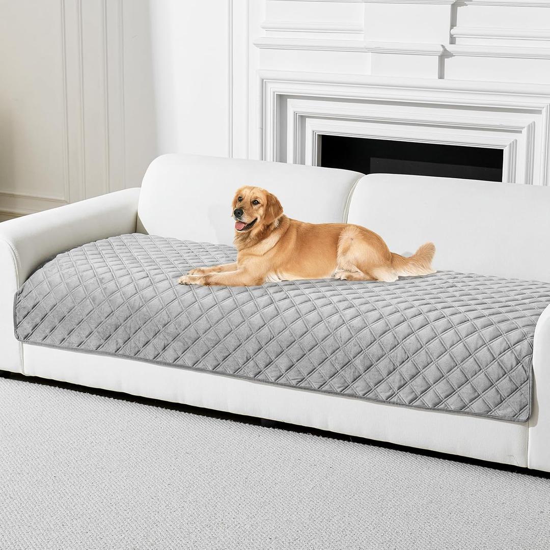 Deep Dream Velvet Couch Cover for Dogs Washable, Sectional Couch Covers, Anti Slip Sofa Covers for 3 Cushion Couch Pet Friendly, Sofa Slipcovers for Dogs Pets Kids (Light Grey, 36"x 71")