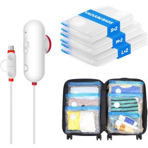 VMstr Vacuum Storage Bags with USB Electric Pump, 6 Pack Carry-on Size Space Saver for Clothes and Clothing Travel, Compression Bags for Clothes