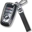 QBUC for Ford Key Fob Cover with Keychain Full Protection Durable ABS Shell Compatible with 2018-2025 Expedition Explorer Edge Escape Mustang Bronco F-150 Ranger Maverick Lincoln(Carbon Fiber)