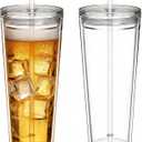 24oz Tumbler with Lid and Straw, Leak Proof and Double Wall Insulated Reusable Plastic Cups,Travel Reusable Iced Coffee Cup (2, Transparent)