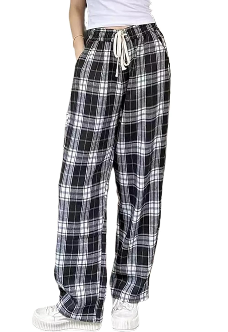 Women's Lounge Pants Plaid Teen Clothes Comfy Baggy Trendy Cute Soft Waist Drawstring with Pockets M