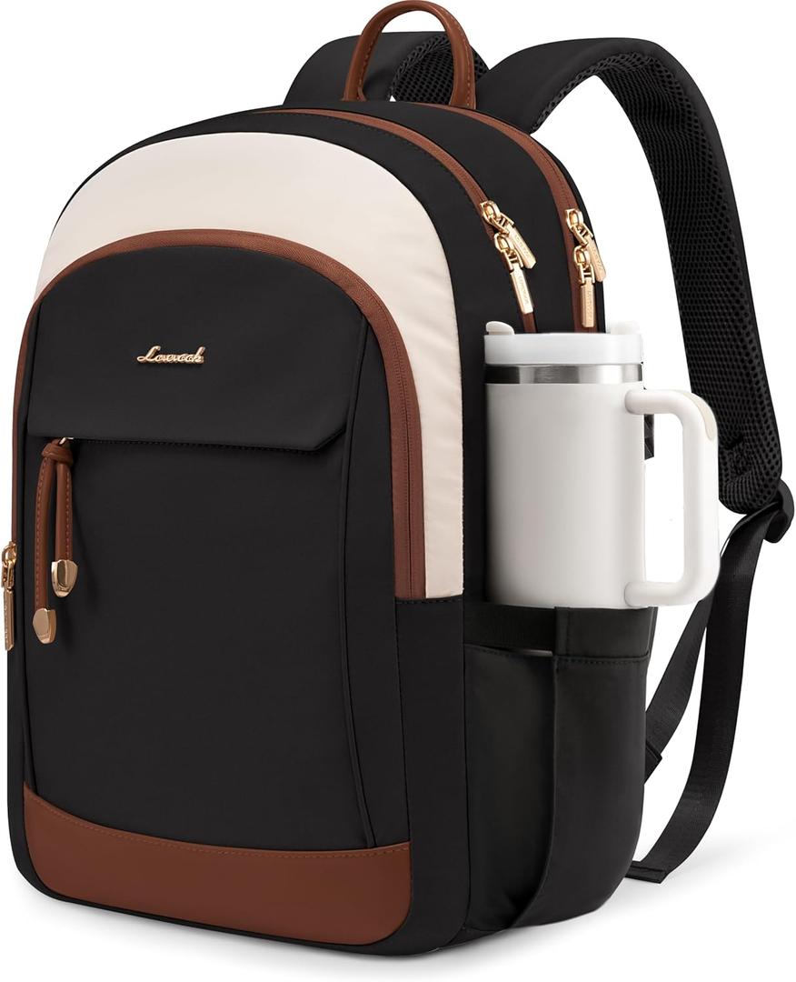 LOVEVOOK Laptop Backpack for Women, 15.6 inch Waterproof College Backpack Woman with Laptop Compartment Computer Bag Travel Backpack Purse, Large Black Computer Daypack for Work Casual (Black,White,Brown)