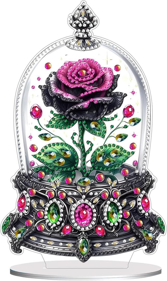 2 x hyzsj DIY Diamond Desktop Ornament Flower Crystal Diamond Art Painting Tabletop Ornaments Single Sided Diamond Ornament for Adult Beginner Home Office Decor Crafts Gift  (ROSE)