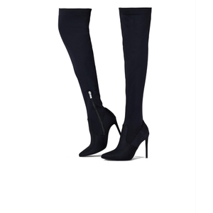 Elisabet Tang Thigh High Boots Over the Knee Boots for Women,Sexy 4.3 inch Stilettos High Heels Boots Stretch Suede Long Pointed Toe Shoes 8, Black
