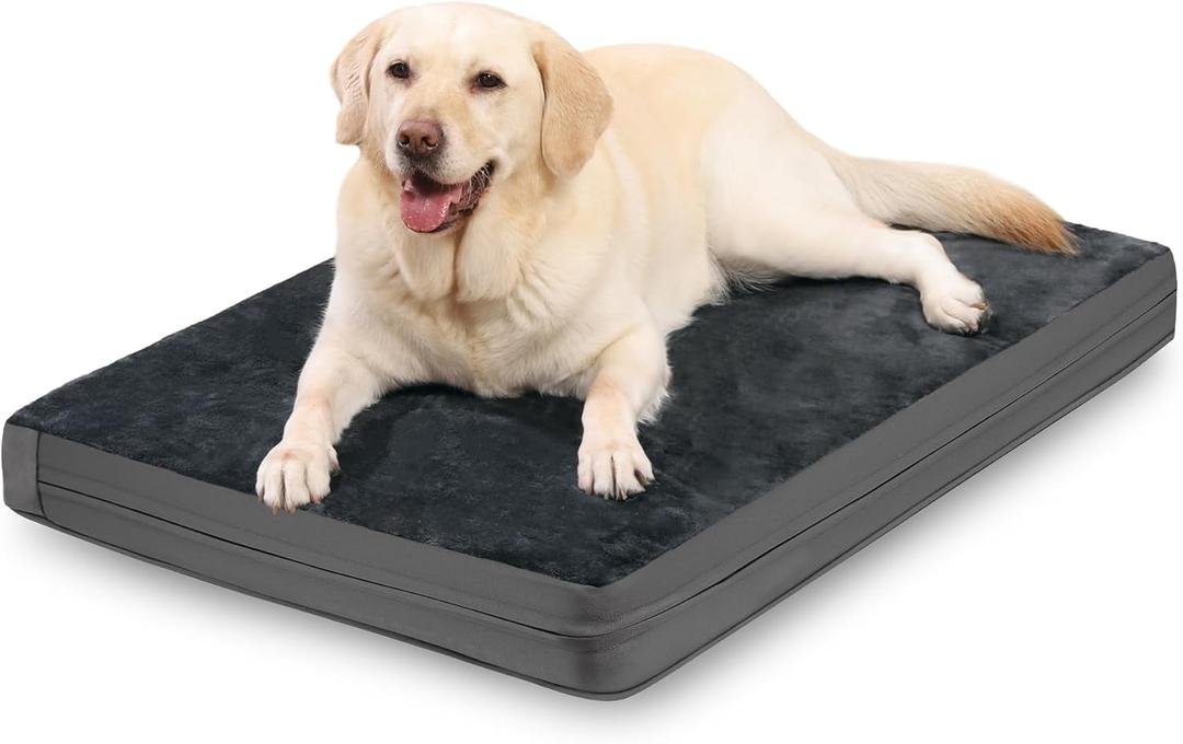 Waterproof Dog Bed Large Medium Sized Dogs, Outdoor Orthopedic Washable Crate Pad 36 inch, Foam Pet Bed with Removable Cover Reversible, Anti-Slip Kennel Pad, 35"x22", Dark Gray