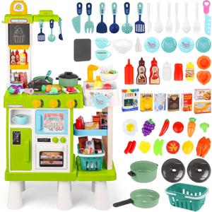 deAO Kids Kitchen Playset 39Inch Play Kitchen Set with Realistic Lights&Sounds,53Pcs Kitchen Accessories Double-Sided Pretend Play Toys kitchen for toddler 3+ Years Old Christmas Birthday Gifts(Green)