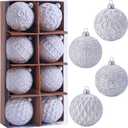 3.15" Vintage Christmas Ball Ornaments, Rustic Silver & White Distressed Christmas Ornaments Set, Shatterproof Farmhouse-Style Tree Decorations for Xmas Home Holiday Dcor(Pack of 8)