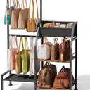 Purse Organizer for Women - 3-Tier Storage Stand & 12 Fixed Hooks, Visible Backpack Storage, Space-Saving Bag Organizer Rack for Home, Closet, Black