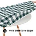 Smiry Round Picnic Tablecloth, Elastic Waterproof Fitted Vinyl Tablecloths for 45"-56" Tables, Flannel Backed Buffalo Plaid Table Cover for Dining, Camping, Outdoor, White and Hunter Green
