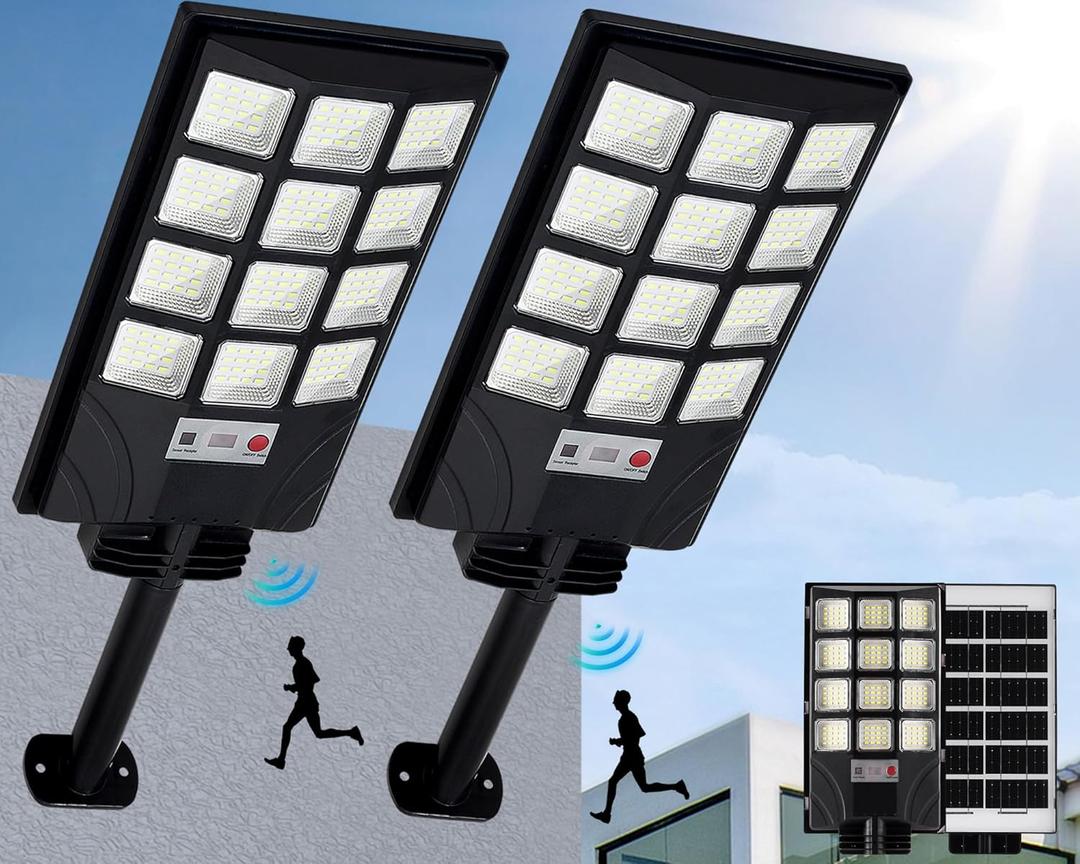Solar Lights Outdoor for Outside, IP66 Waterproof Solar Street Lights Outdoor with Motion Sensor & Dusk to Dawn, 6500K Security Flood Light for Yard Garden with Remote Control - 2PACK (2PCS, White)