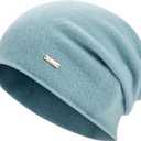 100% Wool Slouchy Beanie, Warm Beanie Hats for Women Breathable Knitting Skull Beanies Cap for Spring Fall Winter (Blue)