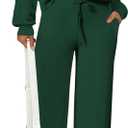PRETTYGARDEN Women's 2 Piece Outfits Casual Lapel Half Zip Sweatshirts And Wide Leg Pants Tracksuit Sets (XX-Large, Dark Green)