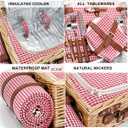 Picnic Basket with Blanket and Wine Pouch for 2, Wicker Picnic Set with Insulated Liner Cooler Bag Hamper for Camping,Wedding - Red Gingham