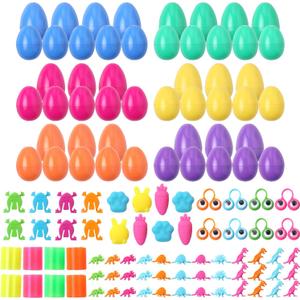 novelinks Fillable Easter Eggs, Plastic Colorful Bright Easter Egg with Hinge, Pre Stuffed Easter Eggs with Toys Inside, Perfect for Suprise Egg, Easter Hunt (50 Pack)