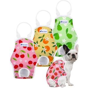 Pet Soft Dog Diapers Female Onesie Sanitary Pantie with Adjustable Suspender, Colorful Pattern Washable Puppy Diapers Female, Super Absorbent Underwear Dog Diaper for Heat (Fruit, L)
