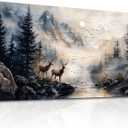 ERQINHUA Large Canvas Wall Art For Bedroom Wall Decorations For Living Room Modern Office Mural Abstract Ink Painting Elk Forest landscape Wall Pictures Printed Artworks Picture Home Decor 24"X48"