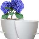 10 inch Self Watering Pots, 2 Pack Plastic Planters with Mesh Drainage Holes for Garden Plants and Flower, Plants Pots with Deep Reservoir for Indoor Outdoor Plants, White