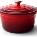 6 Quart Dutch Oven Pot with Lid, Non Stick Enameled Cast Iron Dutch Oven for Bread Baking, Heavy-Duty, Oven Safe Ceramic Cookware Up to 500F for Baking, Braising, Stews, Roasting, Red