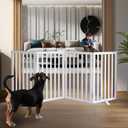 ZJSF Freestanding Indoor Dog Gate for House Foldable Wood White Puppy Gate for Doorways Pet Gate for Stairs Extra Wide Pet Fence 32" Height 4 Panels (4 Panels80''W x 32''H)