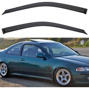 Set of 2 Front Smoke Sun/Rain Guard Outside Mount Tape-On Acrylic Window Visors Compatible with 92-95 Civic 2-Door Coupe/3-Door Hatchback
