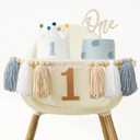 Baby Boy 1st Birthday Party Decorations For Handmade Tassel Garland Highchair Banner With Cake Topper Crown Hat