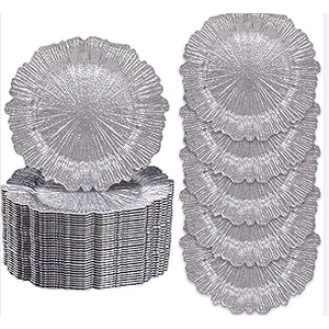MAONAME 13" Gold Charger Plates Set of 50, Reef Plate Charger Bulk, Round Chargers for Dinner Plates, Plastic Table Chargers for Wedding Decor