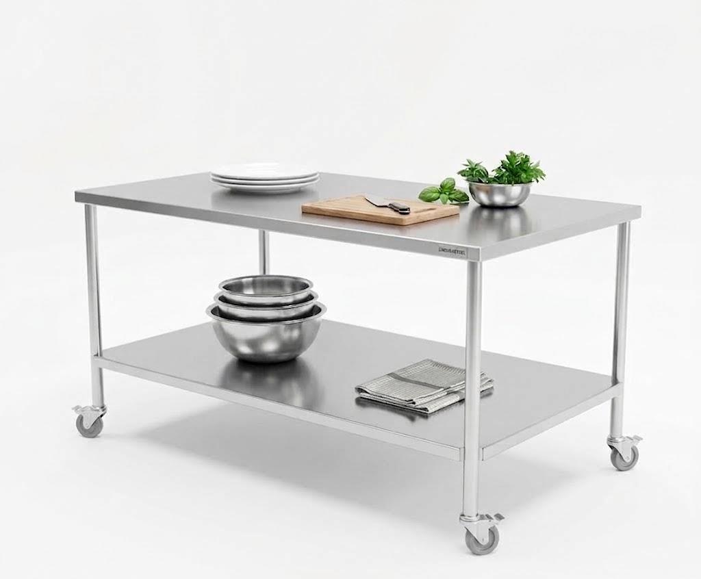 Stainless Steel Mobile Prep Table with Powder-Coated Mild Steel Frame, 
 30X48 Inches